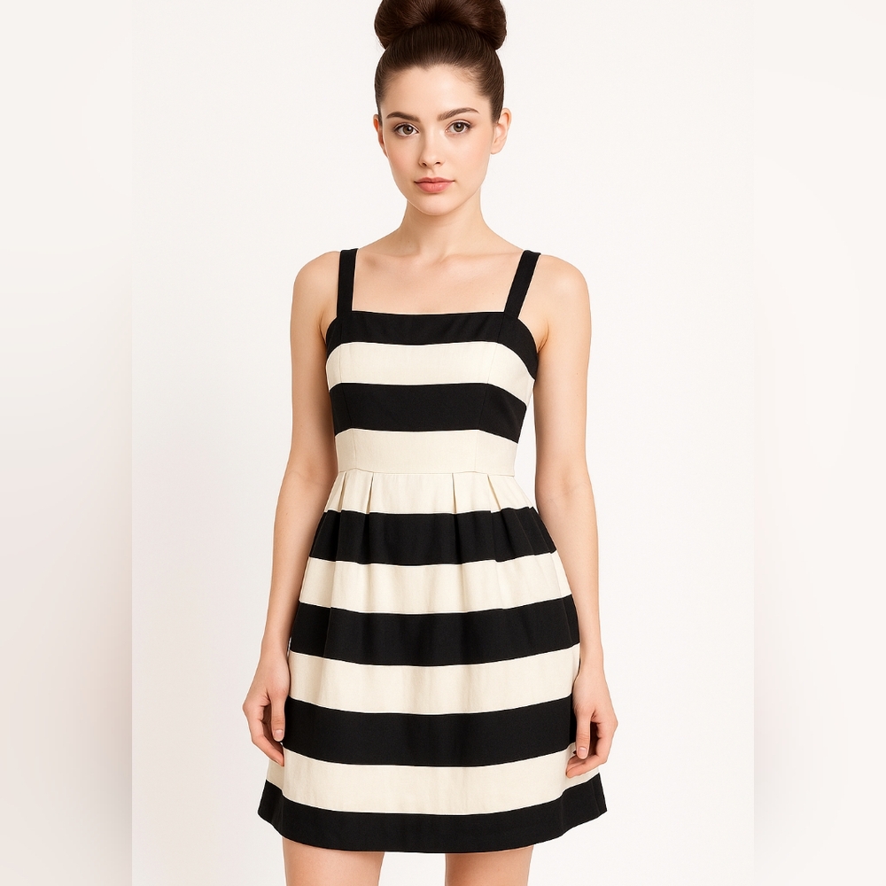 The Loft Dress Womens Size 2 Linen Blend Striped Fit & Flare Classic Summer